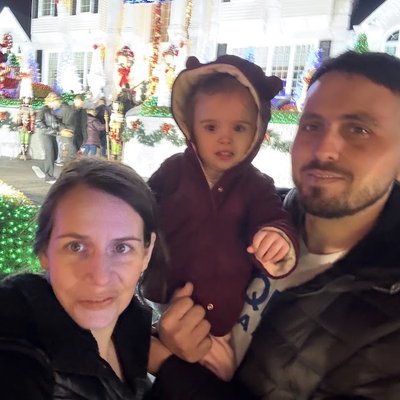 The Blunk family at a holiday light display